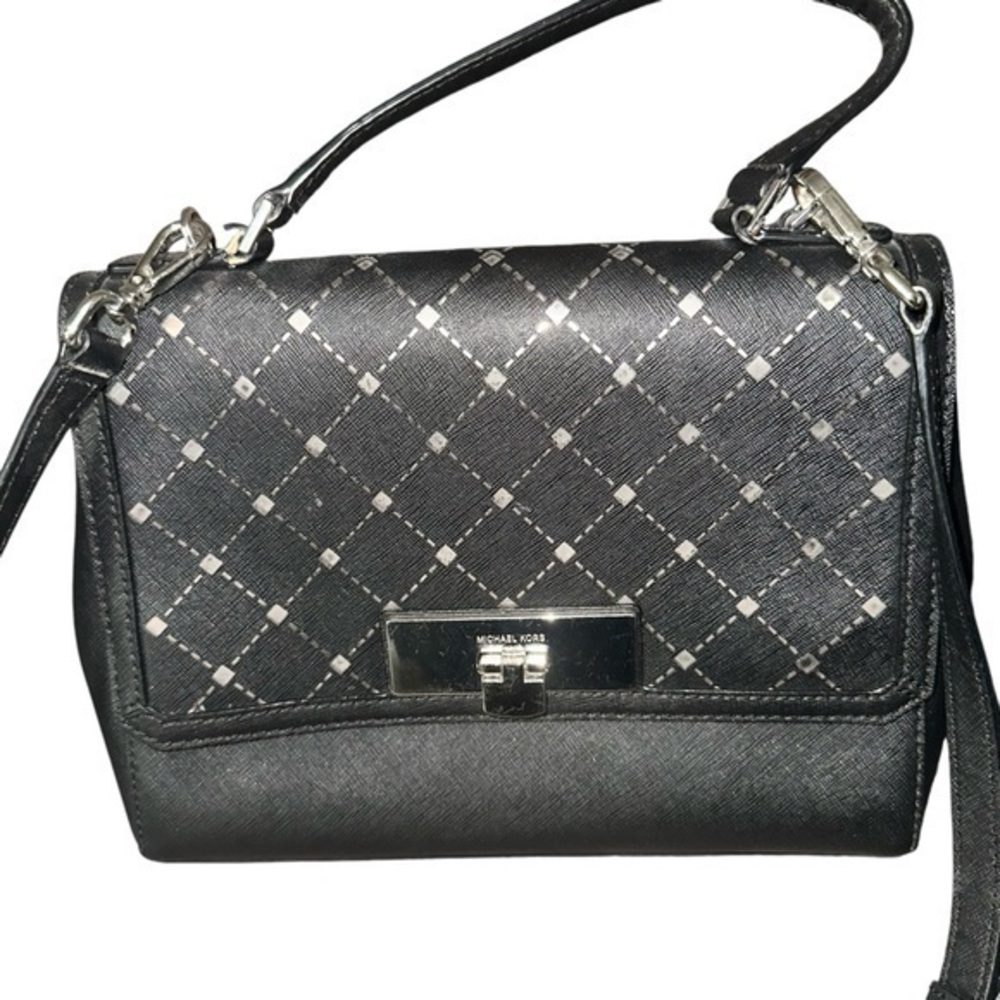 MICHAEL MICHAEL KORS Black Perforated Leather Callie Top Handle Crossbody Bag